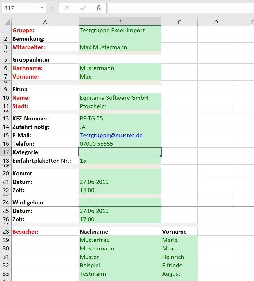 Excel-Datei für Ihr Besuchermanagement